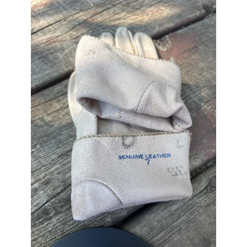 Vtg‎ Washable Kid Leather Ladies Beige Gloves Size Size 7